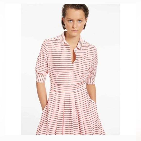 Marella Red Striped Collared Quiche Shirt Dress With Pockets Sz 14 - Picture 5 of 14